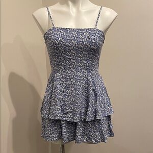 SHEIN Blue Floral Tiered Romper